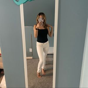 WHITE LOW RISE SKINNY CROPPED JEANS WITH GOLD TRIM